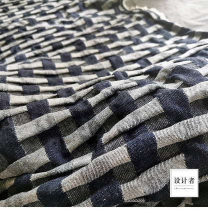Tissu denim jacquard : coton à motif losanges 3D, pour l’ameublement et la couture (170 cm)