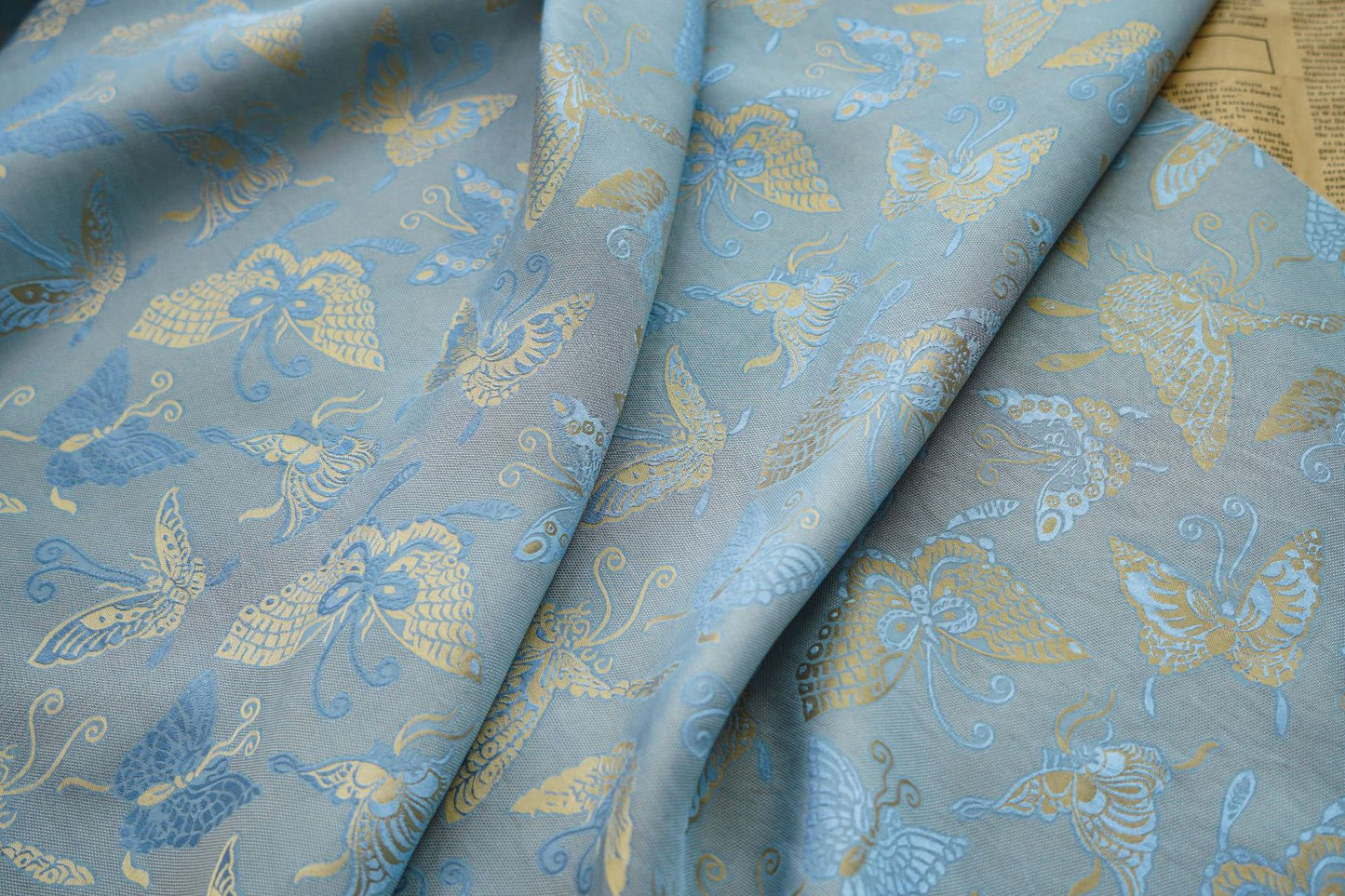 Butterfly Jacquard Rayon Fabric: Tea Silk Satin (By The Meter)