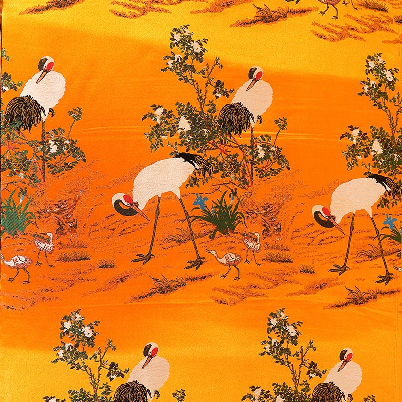 Crane Damask Jacquard Satin Fabric: 29.5"W Rayon Sewing/Upholstery
