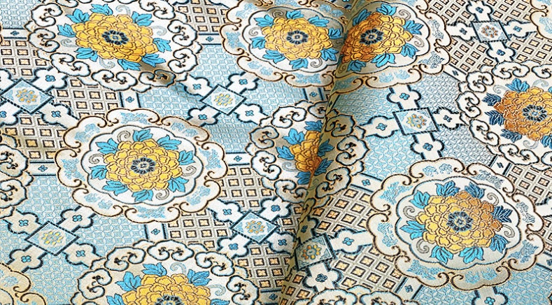 Tissu brocart impérial : Soie jacquard tibétaine faite main (au mètre)