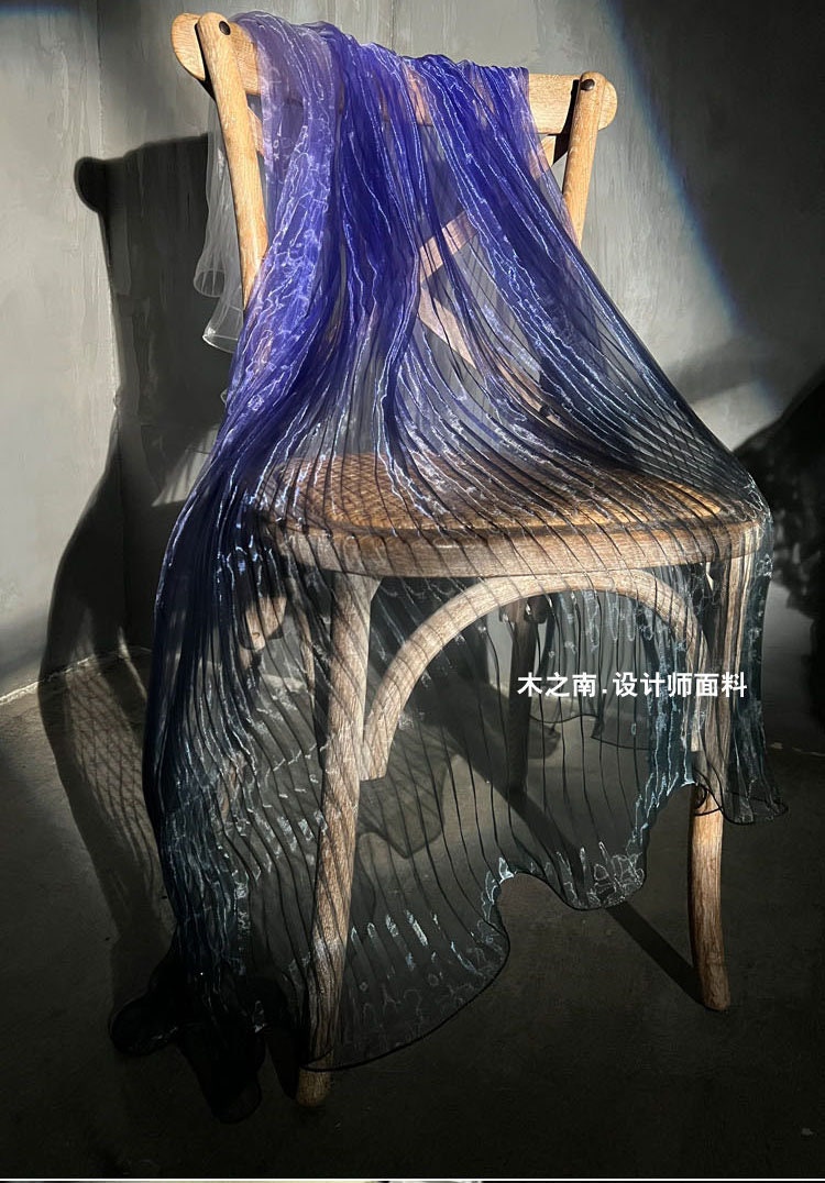 Accordion Pleated Laser Organza Fabric: Dramatic Sea Waves, 55"W