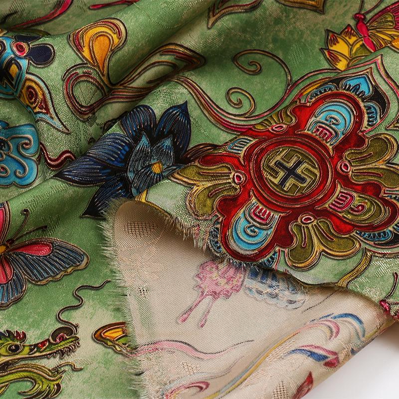 Floral Dragon Print Rayon Fabric - Gambiered Canton Gauze 59"