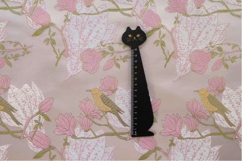 Pink & Gold Bird Brocade Fabric: 59"W Silk Rayon Blend