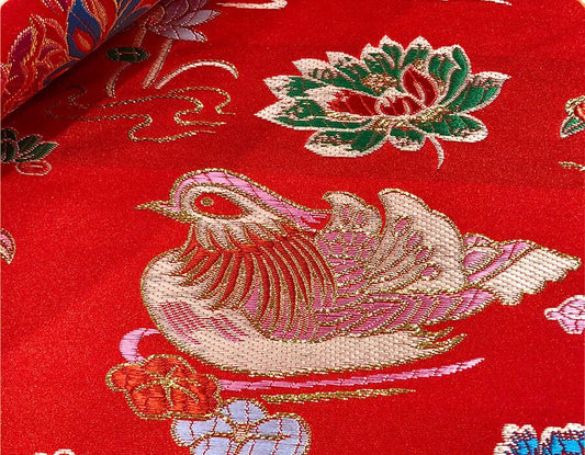 Mandarin Duck Brocade Fabric: 59"W Floral Embroidery, Wedding Dress Material