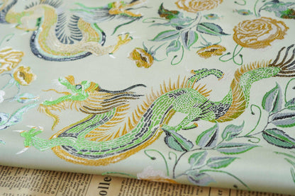 Tissu jacquard Turquoise Dragon : ameublement gaufré, costume, décoration (165 cm de large)
