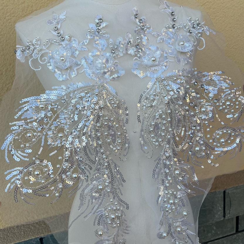 Embroidered Lace Trim: Light Ivory Bridal Wedding Veil with Sequins