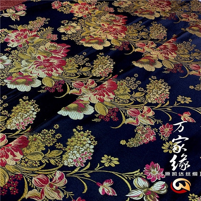 Peony Silk Brocade Fabric: Jacquard Mulberry Damask (29.5"W)