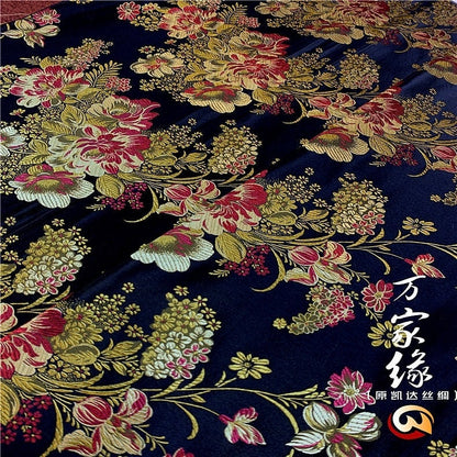 Peony Silk Brocade Fabric: Jacquard Mulberry Damask (29.5"W)