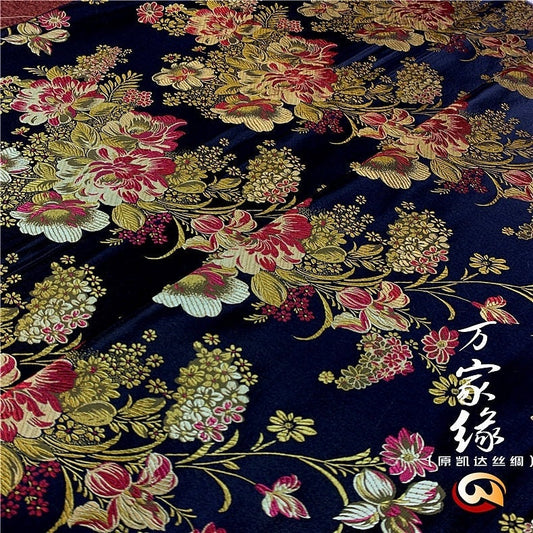 Peony Silk Brocade Fabric: Jacquard Mulberry Damask (29.5"W)