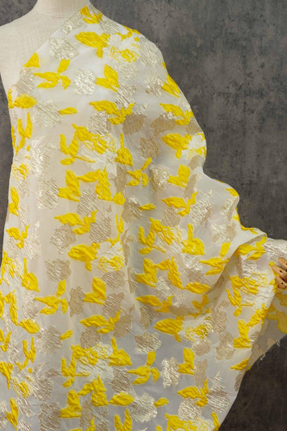 Gold Thread Jacquard Organza Fabric: 3D Embossed Texture, 54" Wide