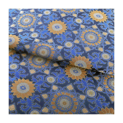 Navy Blue Zen Flower Brocade Fabric: 59" Wide, Upholstery & Costume