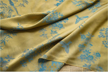 Jacquard Rayon Fabric: Bird & Floral Print, 59" Wide - By The Meter