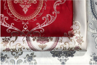 Palace Style Brocade Jacquard Fabric: Red, Gray & Pink Damask (By The Meter)