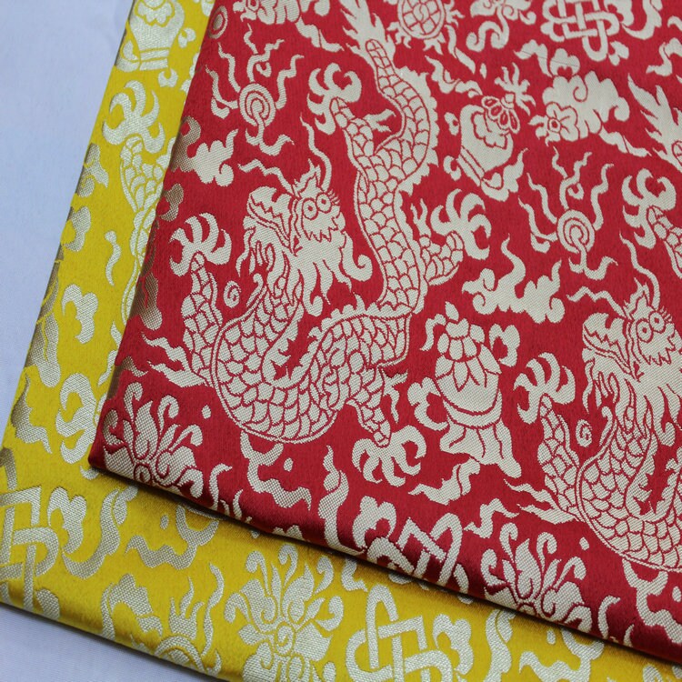 Tissu brocart de soie à motif de dragon chinois : pour costumes et ameublement, 74 cm de large