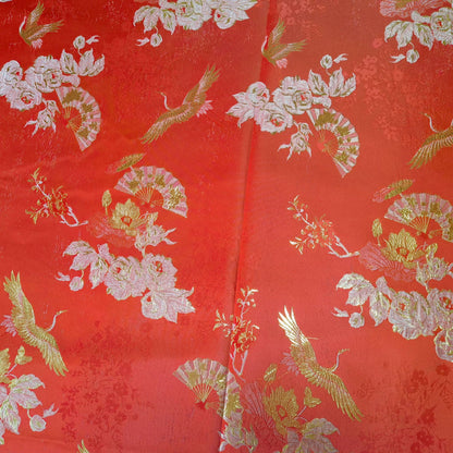 Gold Crane Brocade Fabric: 55"W Jacquard Rayon Sewing Material