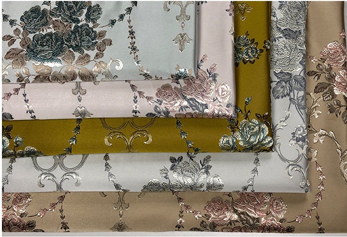 Gold Thread Floral Jacquard Fabric: 57"W Costume & Upholstery Rayon