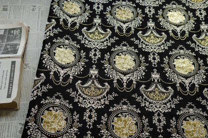 Black Gold Floral Jacquard Fabric: European Court Style Upholstery, Dresses, Decor (57" Wide, Meter)