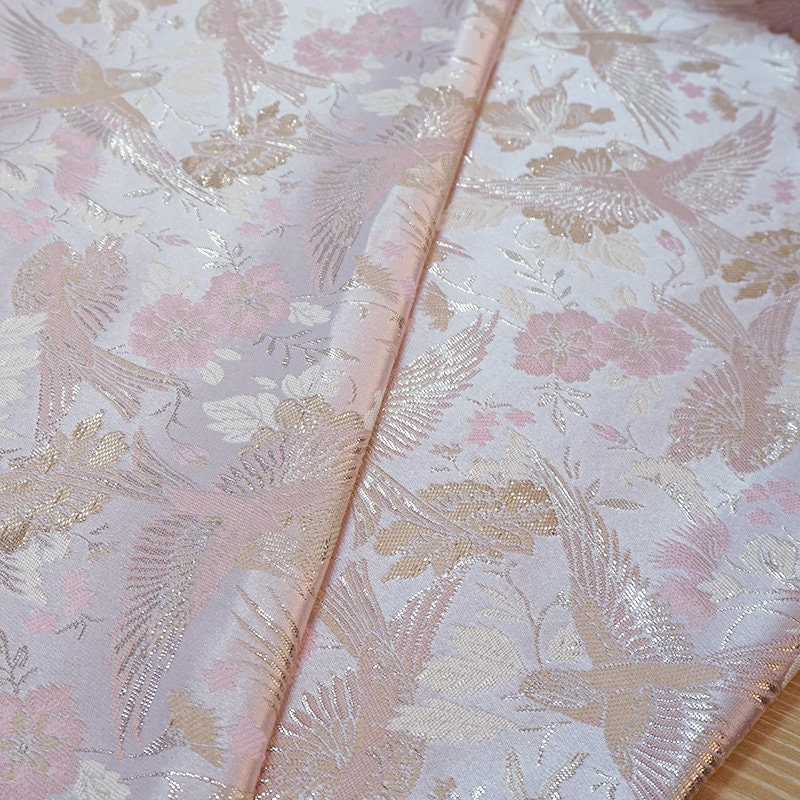 Tissu jacquard à motif d'oiseaux : 140 cm de large, polyester, matériau de couture