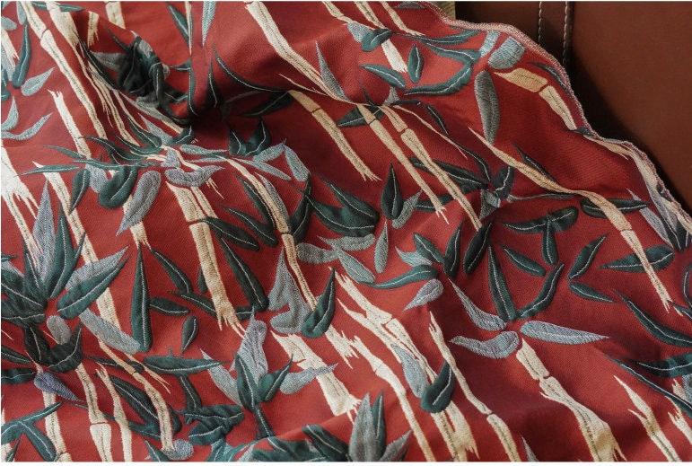 Tissu jacquard en bambou tissé : style peinture à l’huile, 152 cm de large