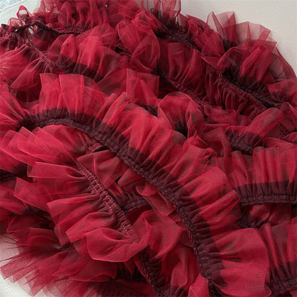 Sheer Pleated 3D Ruffle Mesh Fabric, Stiff Texture, Designer Gown Material