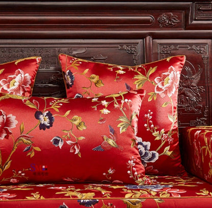 Birds and Flowers Jacquard Fabric: Silk Rayon Blend, 118" Wide