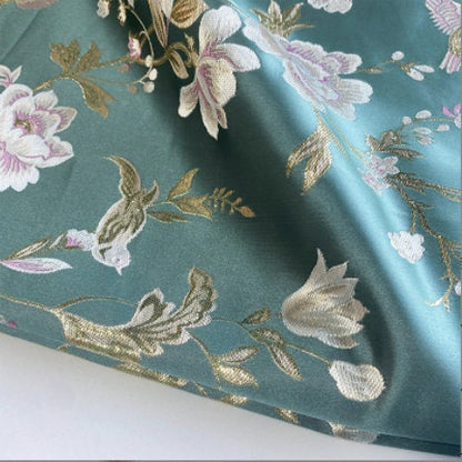 Bird & Flower Jacquard Damask Fabric: Antique Cheongsam Sewing Material