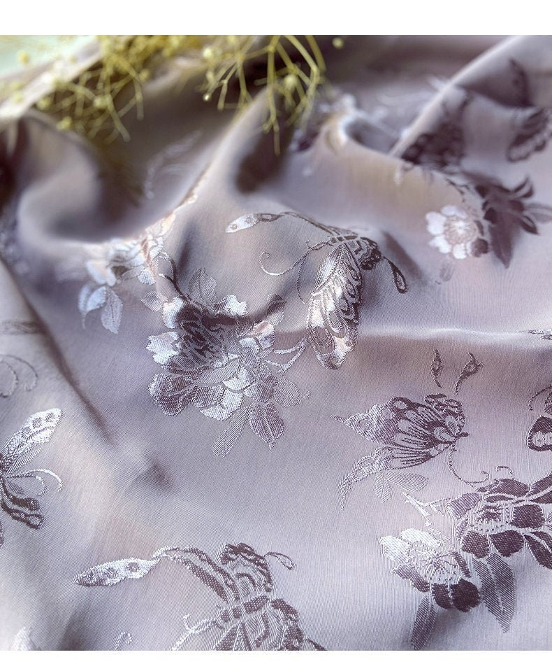 Butterfly Jacquard Satin Damask Fabric - 59" Wide Rayon Sewing Fabric