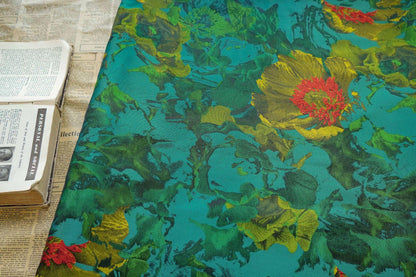 Green Floral Jacquard Fabric: 64"W Polyester Upholstery & Drapery