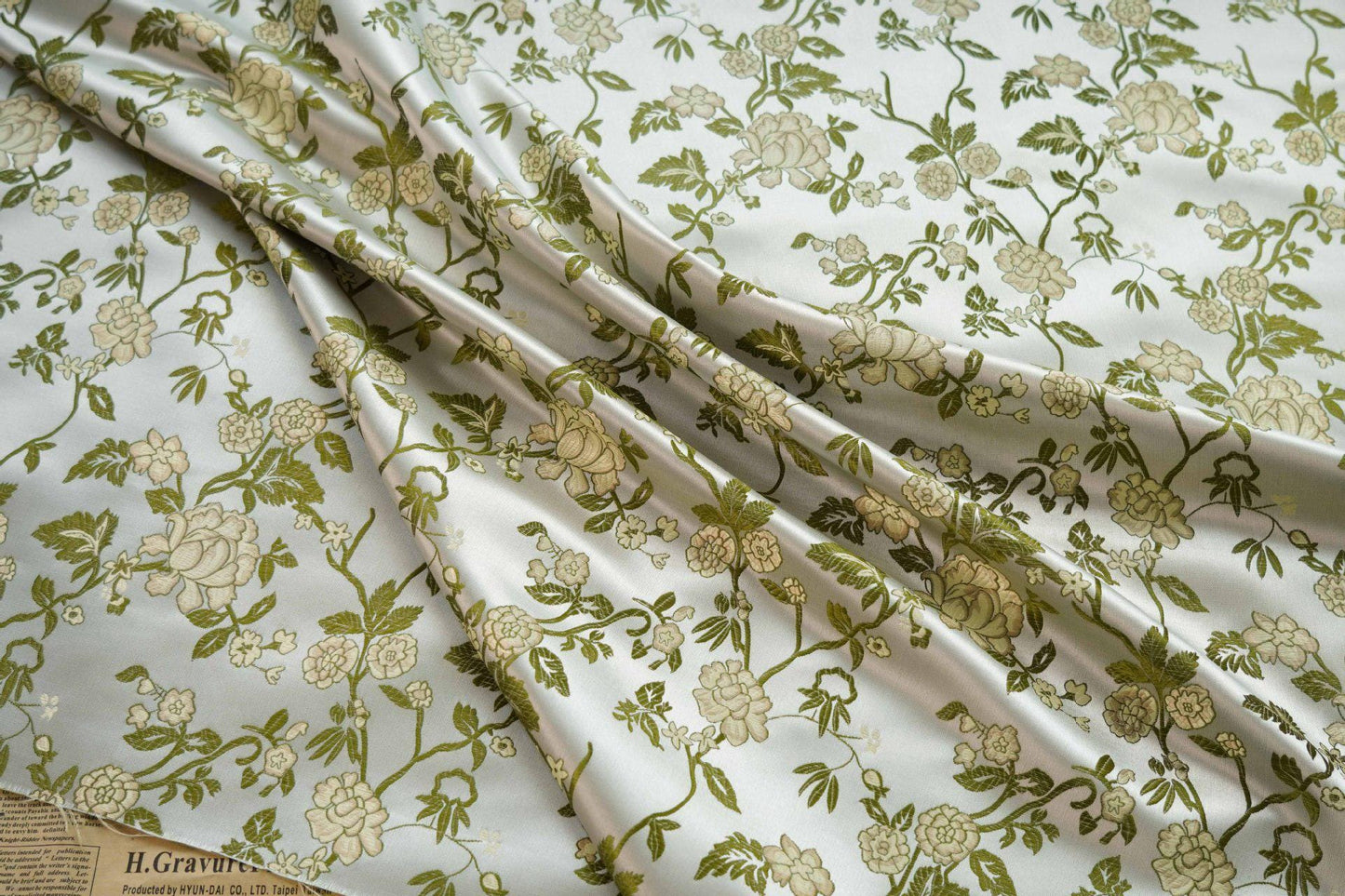 Floral Brocade Fabric: Light Green Jacquard, Cheongsam Qipao, 65" Wide
