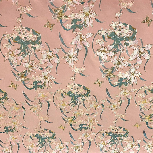 Tissu brocart à fleurs de magnolia : damas de rayonne de 150 cm de large pour la couture et le rembourrage