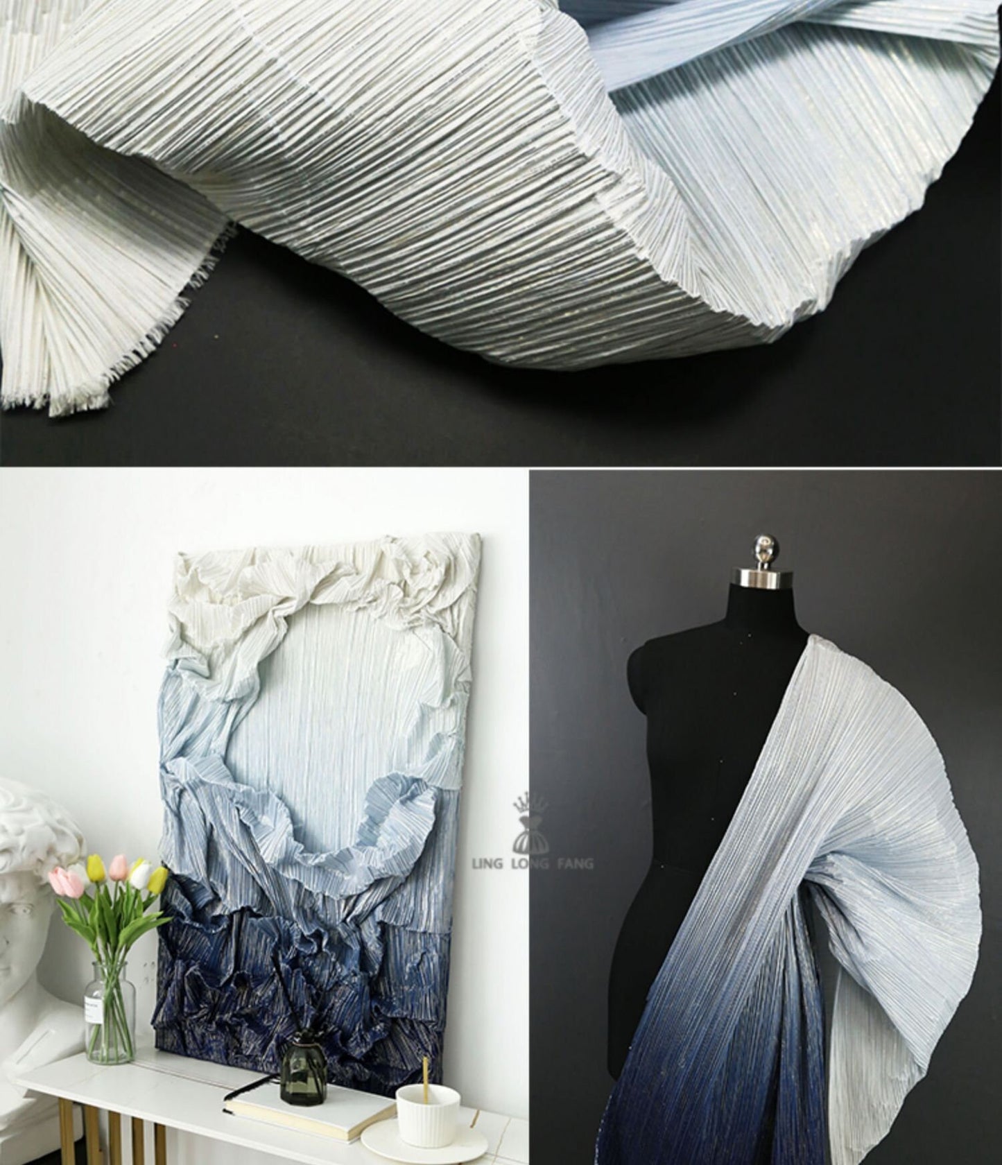 Pleated Crepe Fabric: 59"W Gradient Colors, DIY Costume & Decor