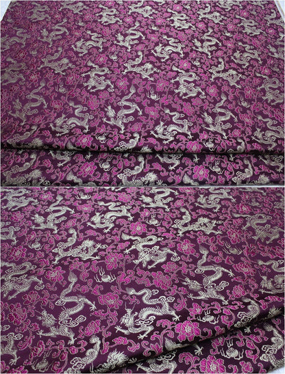 Dragon & Flower Brocade Fabric: Multi-Color Silk Rayon Blend