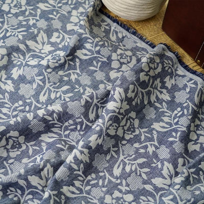 Japanese Floral Cotton Fabric: Blue Kimono Dress Sewing Material