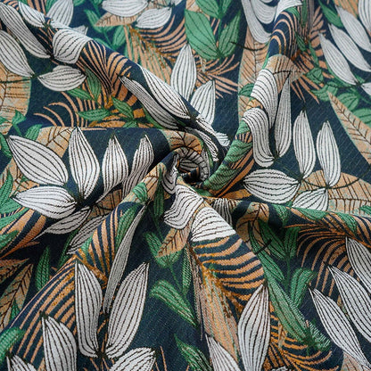 Tissu jacquard floral en polyester : revêtement d’ameublement à motif de feuilles tropicales, 150 cm de large