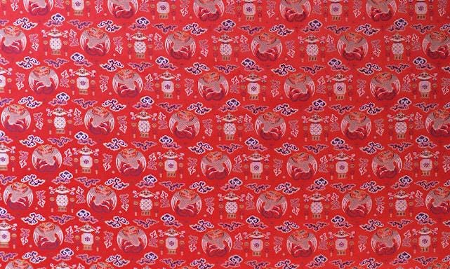 Tissu à motif tibétain Bada : revêtement de cheongsam rouge, décoration de costume (59 po de large)