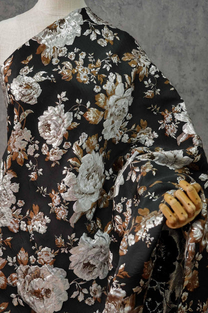 Gold Thread Floral Jacquard Fabric: 3D Texture Upholstery, 56"W