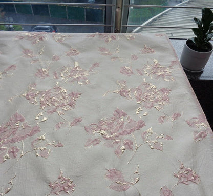Pink Peony Gold Foil Jacquard Fabric: Chenille Upholstery, Quilting - 56"W