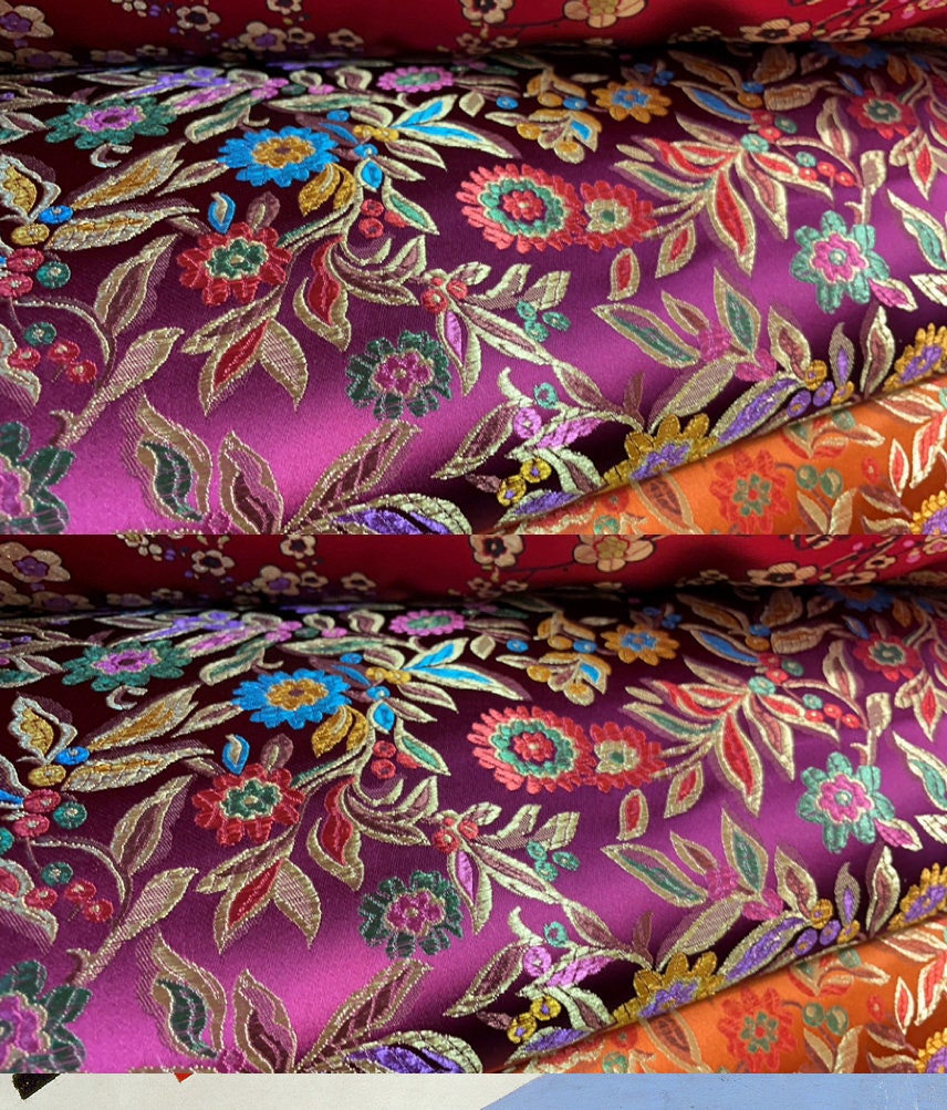 Floral Brocade Fabric: Chinese Leaf Design, 45" Wide