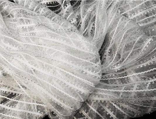 Tissu en dentelle à rayures, polyester brodé, costume, décoration de mariage, 165 cm de large