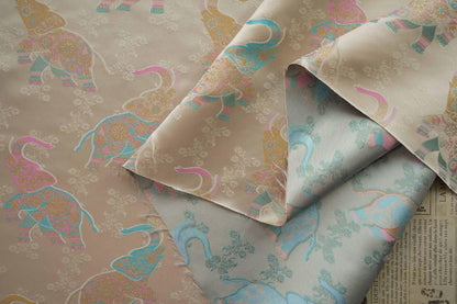 Elephant Brocade Fabric: 55" Ethnic Tibetan Damask, Costume Upholstery