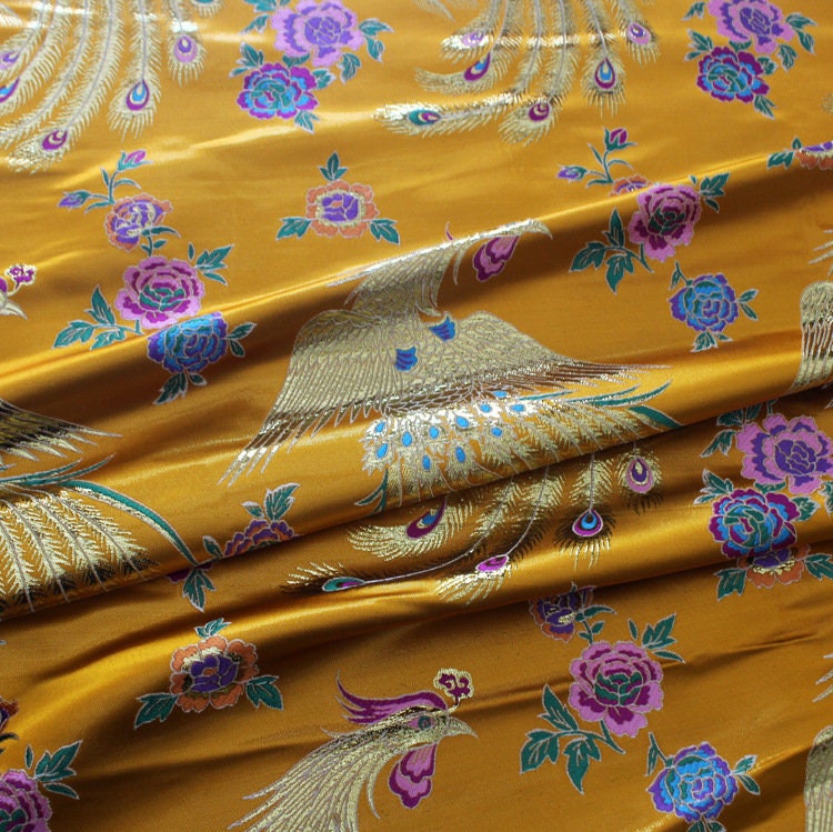 Gold Phoenix Brocade Fabric: Chinese Cheongsam Sewing Material (57"W)