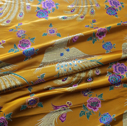 Gold Phoenix Brocade Fabric: Chinese Cheongsam Sewing Material (57"W)