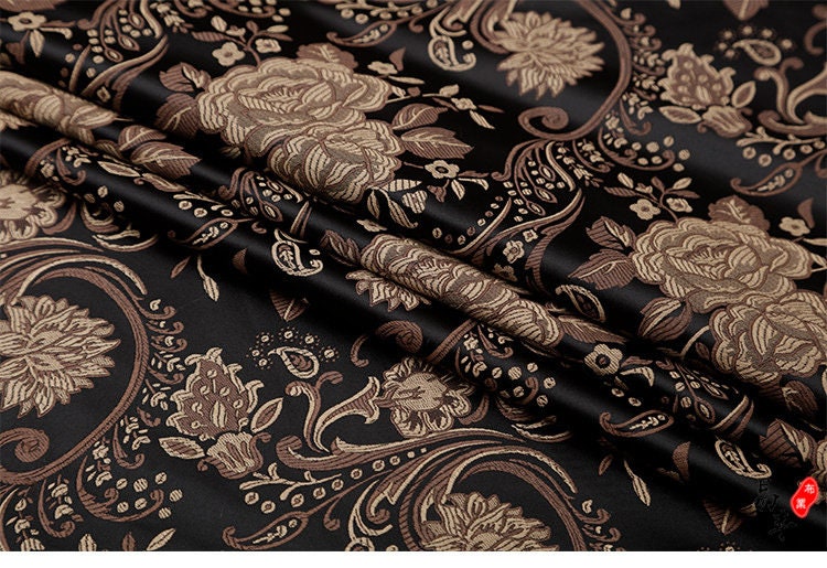 Peony Flower Brocade Fabric: 29.5"W Rayon Nylon Blend, Upholstery & Sewing By The Meter