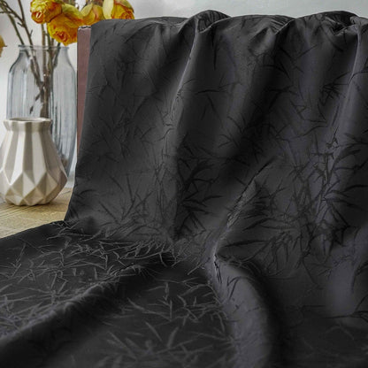 Black Bamboo Damask Brocade Fabric: 55"W Polyester Rayon Blend