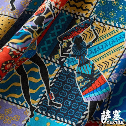 Tissu bohème en coton et lin imprimé : Matière colorée pour la confection de vêtements