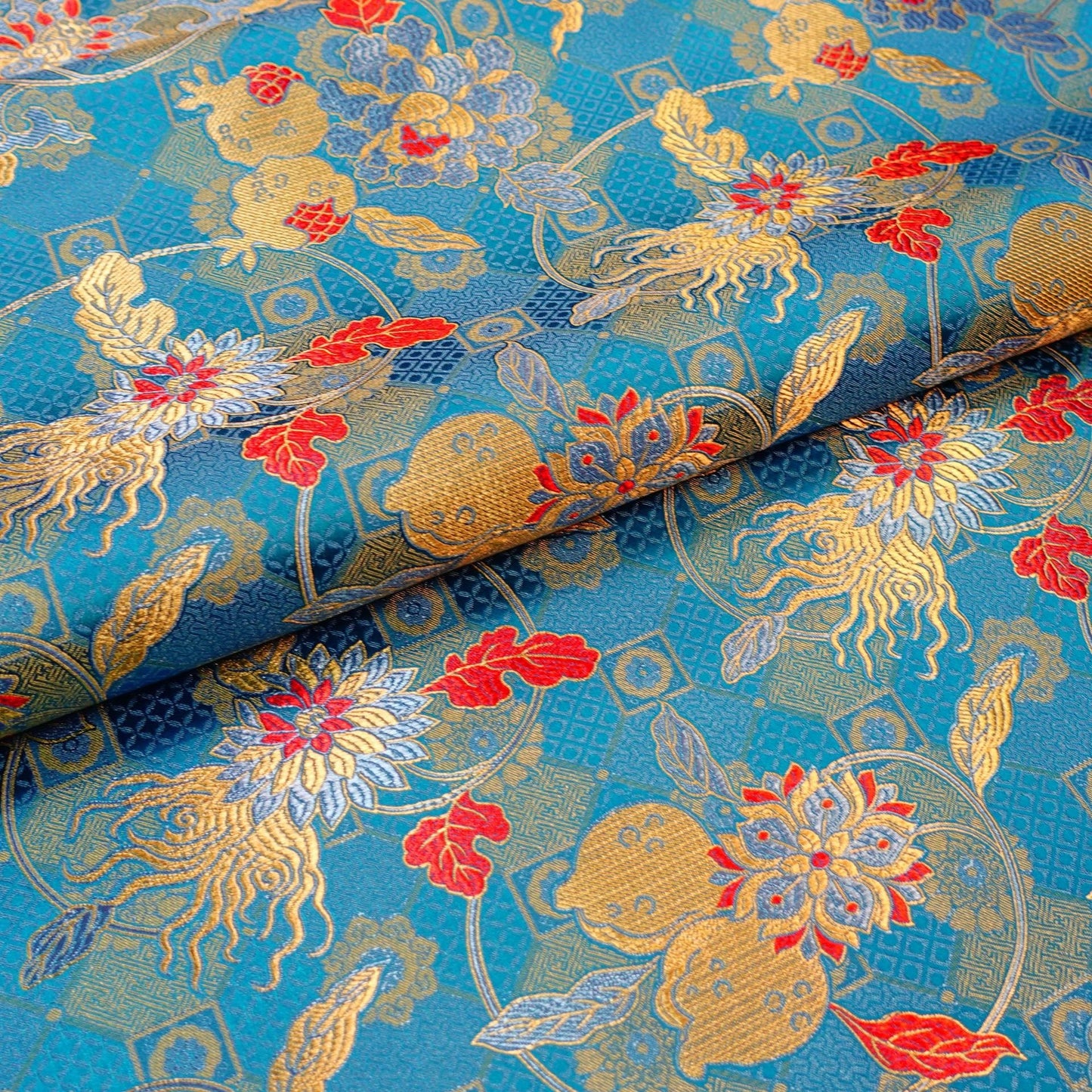 Pomegranate Silk Brocade Fabric: 45"W Chinese Rayon Fabric - By the Meter