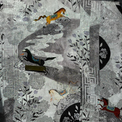 Galloping Horse Jacquard Xiangyun Silk ��� 100% Rayon Brocade Fabr"Wide