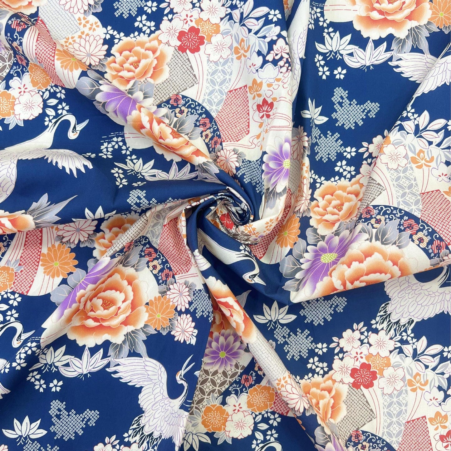 Japanese Crane Flower Fabric: 100% Cotton Sewing Material