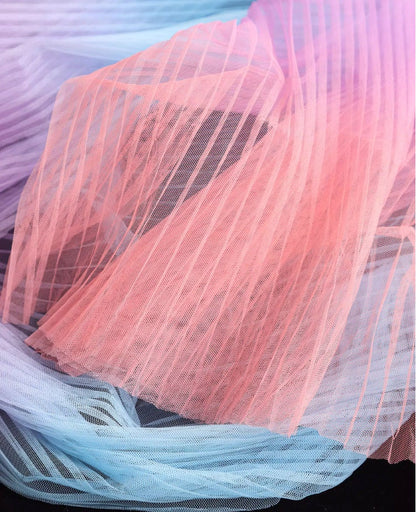 Pleated Gradient Organza Fabric, Stiff Texture, 55" Wide