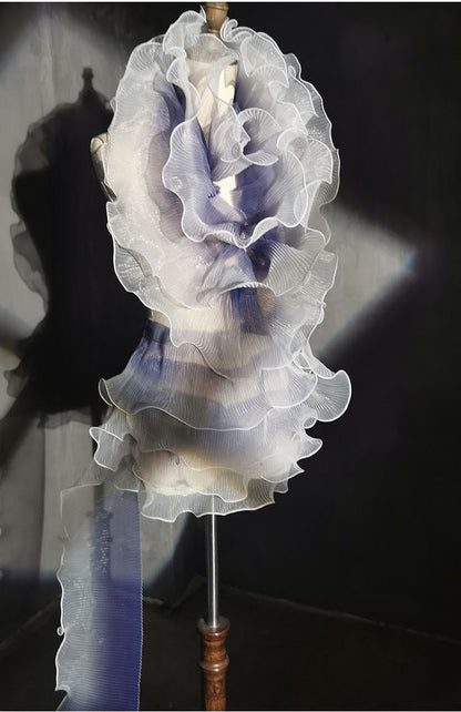 Pleated Ruffle Organza Fabric: 3D Folds, Stiff Texture - 5.9" Wide